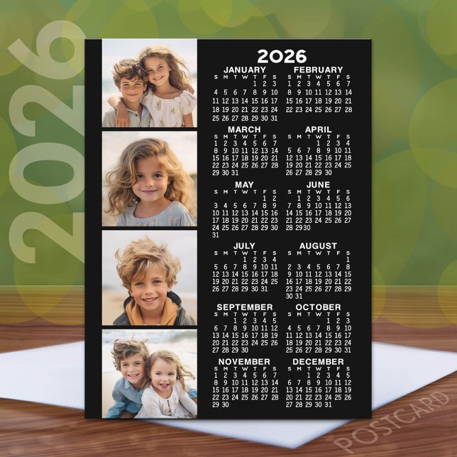 Calendar with 4 Photo Collage Postcard (2026 Calendar Postcard)