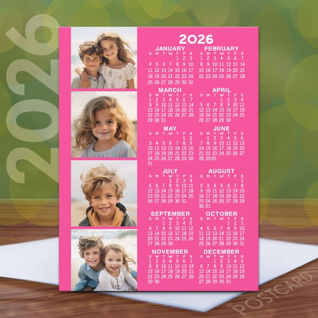 Calendar with 4 Photo Collage Postcard (2026 Calendar Postcard)