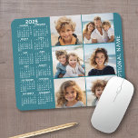 Calendar with 6 Photo Collage Mouse Mat<br><div class="desc">A 2025 calendar with a place for 6 photos. You can add a name,  monogram or other custom text. The calendar is uncluttered and easy to read. You can change the background colour if you click on the customise link and go to the advanced design area.</div>