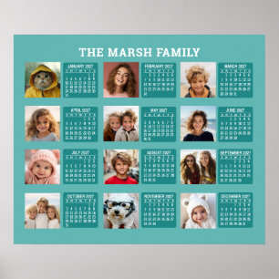 Calendar with a Picture for Each Month - Aqua Poster