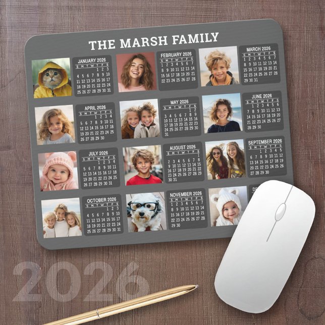 Calendar with a Picture for Each Month Mouse Mat (2026 Calendar on a Mousepad)
