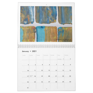 Calendar with bright art and tips for creativity