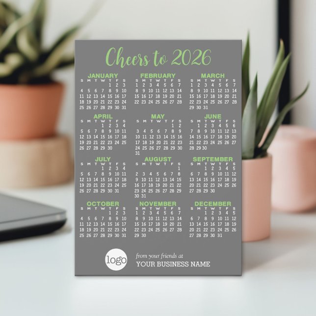 Calendar with Business Logo - Holiday Card (2026 Calendar on a Holiday Card)