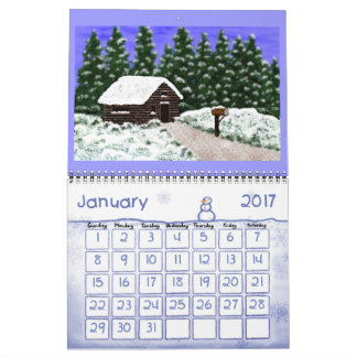 Calendar with cabins and landscapes