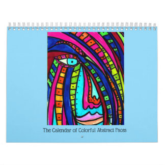 Calendar with Colourful Abstract Faces