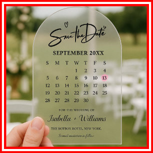 Calendar with Heart Elegant Photo Modern Wedding  Acrylic Invitations