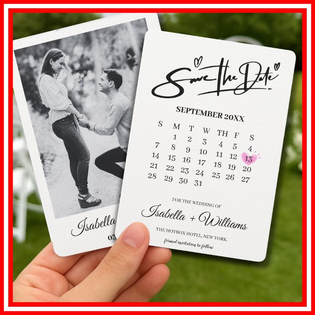 Calendar with Heart Elegant Photo Modern Wedding  Save The Date (Creator Uploaded)