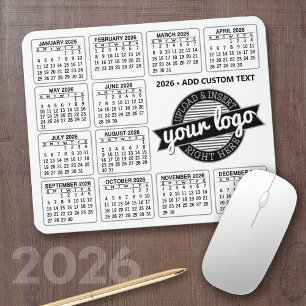 Calendar with logo and Text - Black and White Mouse Mat