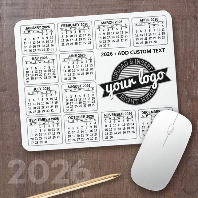 Calendar with logo and Text - Black and White Mouse Mat (2026 Calendar Mousepad)
