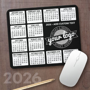 Calendar with logo and Text - Black and White Mouse Mat
