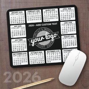 Calendar with logo and Text - Black and White Mouse Mat