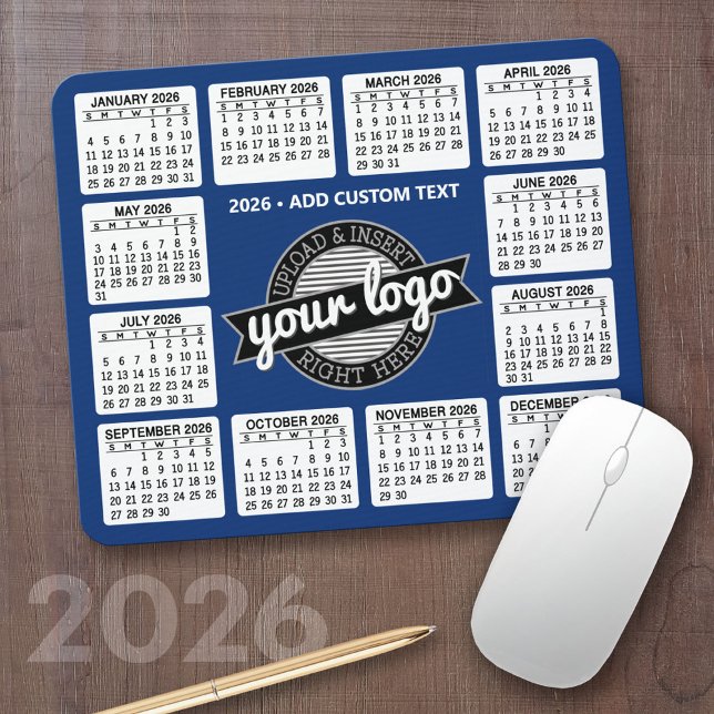 Calendar with logo and Text - Blue and White Mouse Mat (2026 Calendar Mousepad)
