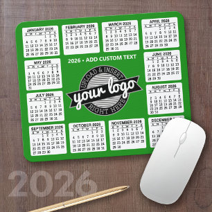 Calendar with logo and Text - Green and White Mouse Mat