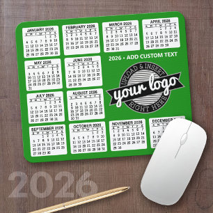 Calendar with logo and Text - Green and White Mouse Mat