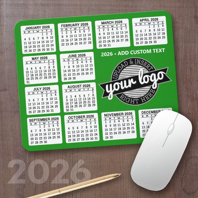 Calendar with logo and Text - Green and White Mouse Mat (2026 Calendar Mousepad)