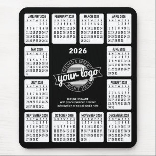 Calendar with logo Contact Information Black White Mouse Mat