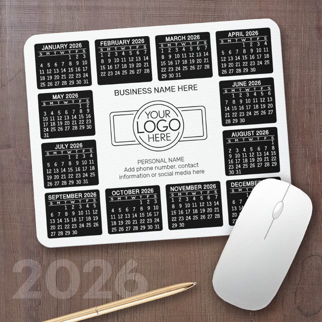 Calendar with logo Contact Information Magnet Mouse Mat (2026 Calendar with a Logo on a Mousepad)