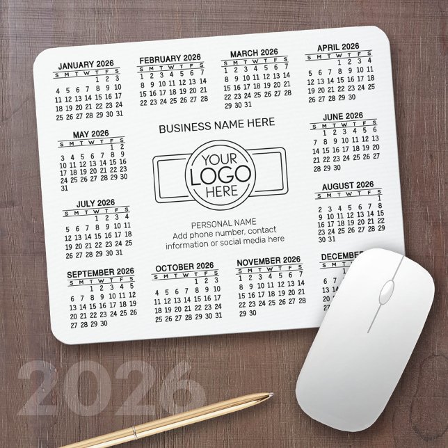 Calendar with logo Contact Information Magnet Mouse Mat (2026 Calendar with a Photo Collage on a Mousepad)