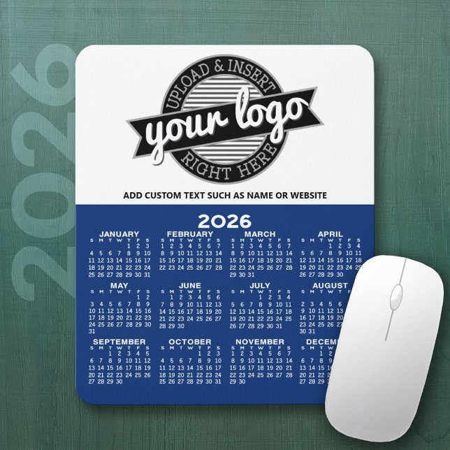 Calendar with Logo - Year View Vertical Mouse Mat (2026 Calendar Mousepad with Business Logo)
