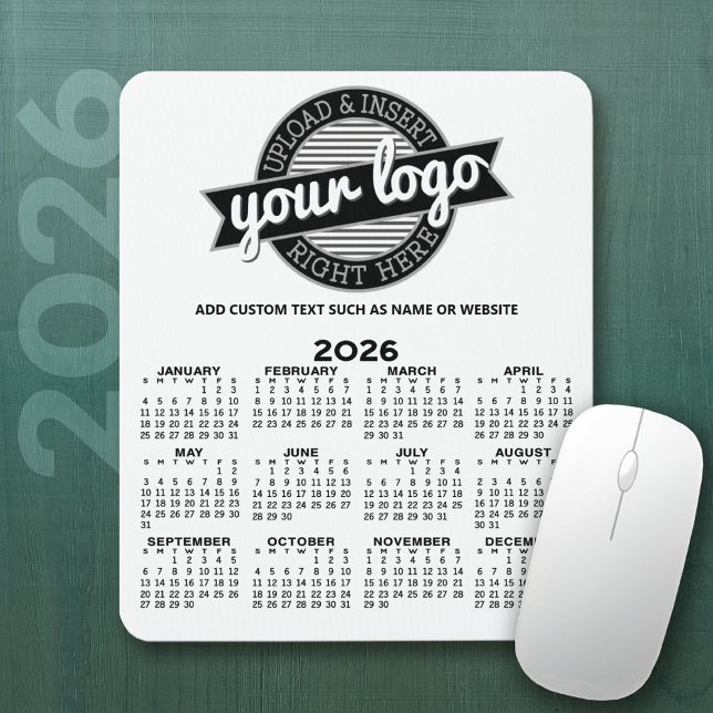Calendar with Logo - Year View Vertical Mouse Mat (2026 Calendar Mousepad with Business Logo)