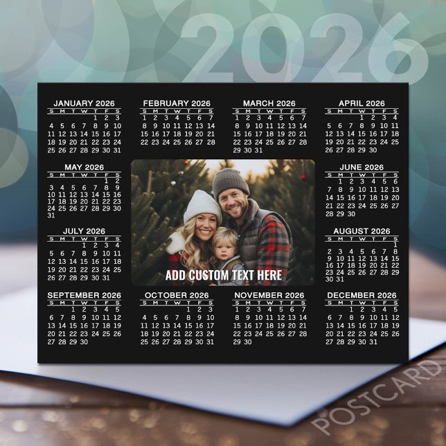 Calendar with Photo in the Centre - Black White Postcard (2026 Calendar Postcard)
