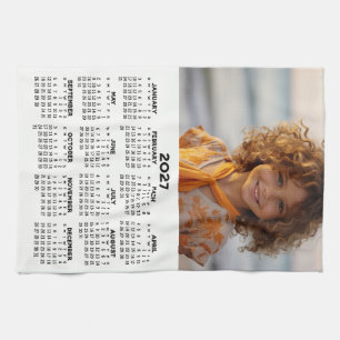 Calendar with Photo - Year View - Black White Tea Towel