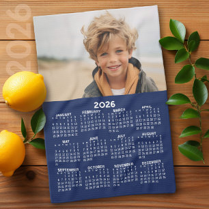Calendar with Photo - Year View - Navy Blue Tea Towel