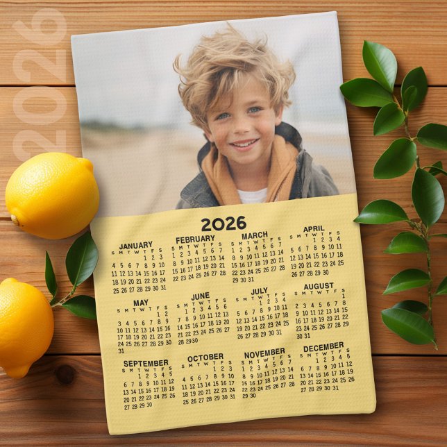 Calendar with Photo - Year View - Soft Yellow Tea Towel (2026 Calendar)