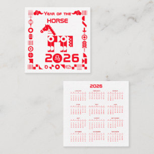 Calendar Year of the Horse 2026 Square Business Card