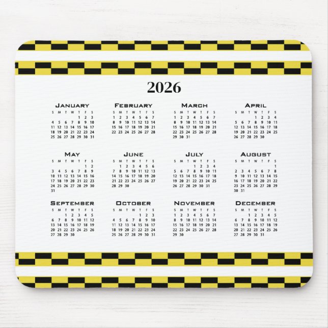 Calendar yellow and black blocks mouse mat (Front)