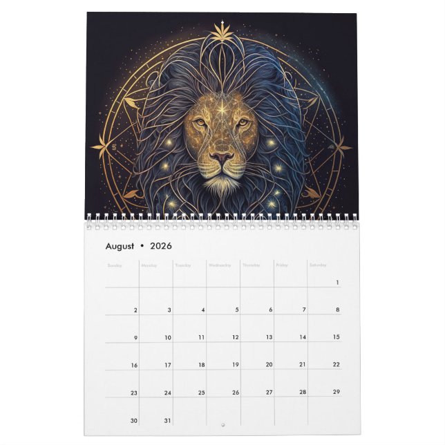 Calendar zodiac sign gold and black  (Aug 2026)