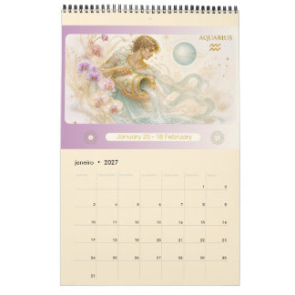Calendário de Parede do Zodíaco Art Nouveau 2027 Calendar
