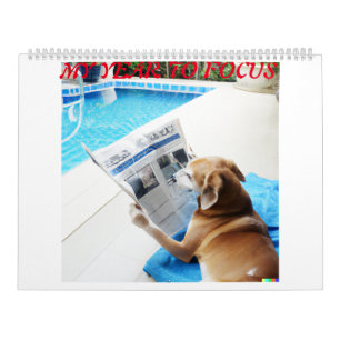 Calender with different pictures of dogs reading calendar