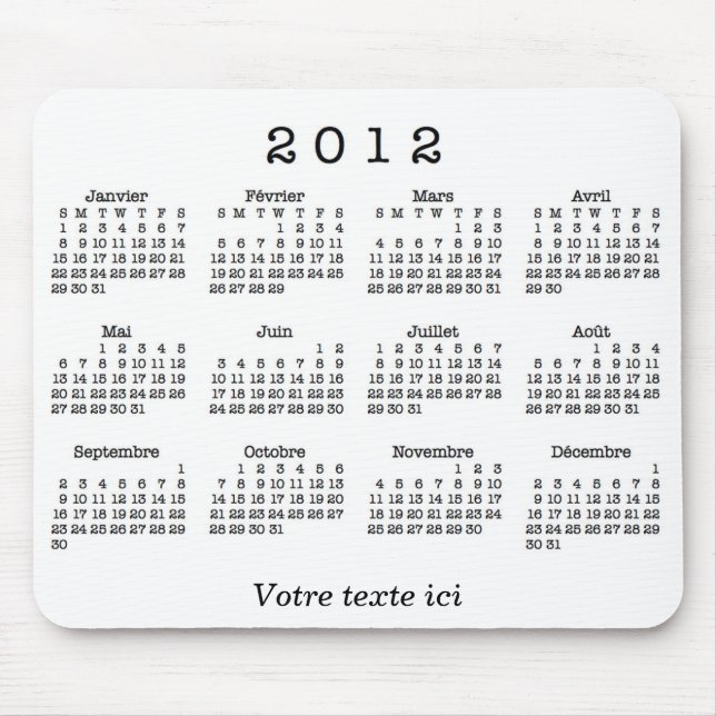 Calendrier 2012 français mouse mat (Front)