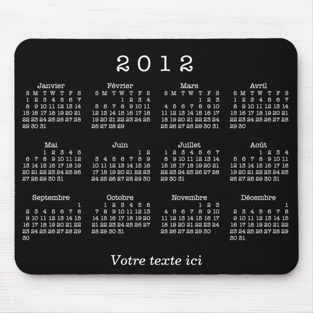 Calendrier 2012 français mouse mat (Front)