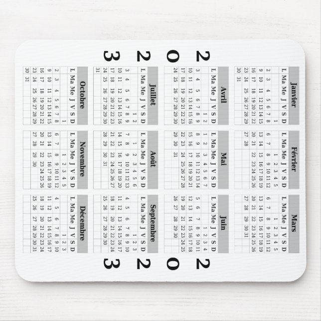 Calendrier 2023 sur tapis de souris mouse mat (Front)