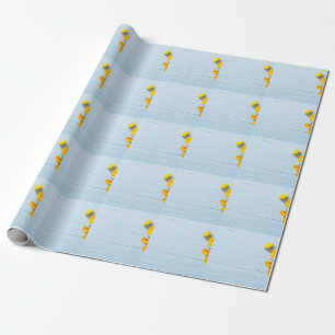 Calendula Flowers: Blue Wooden Background Wrapping Paper