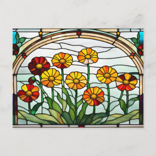 Calendula Flowers Stained Glass Garden Postcard