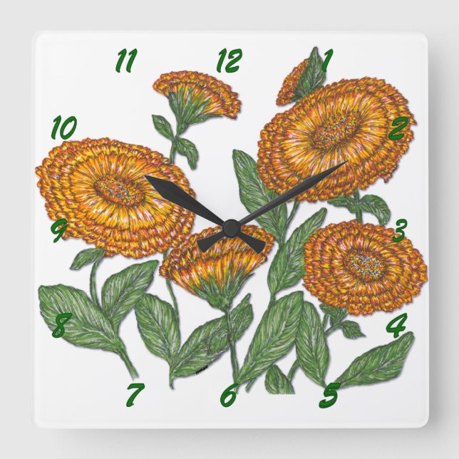Calendula Square Wall Clock (Front)