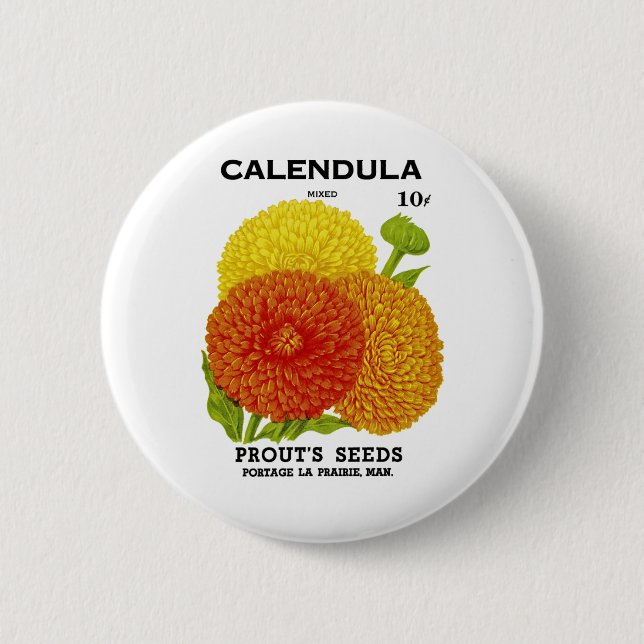 Calendula Vintage Seed Packet 6 Cm Round Badge (Front)