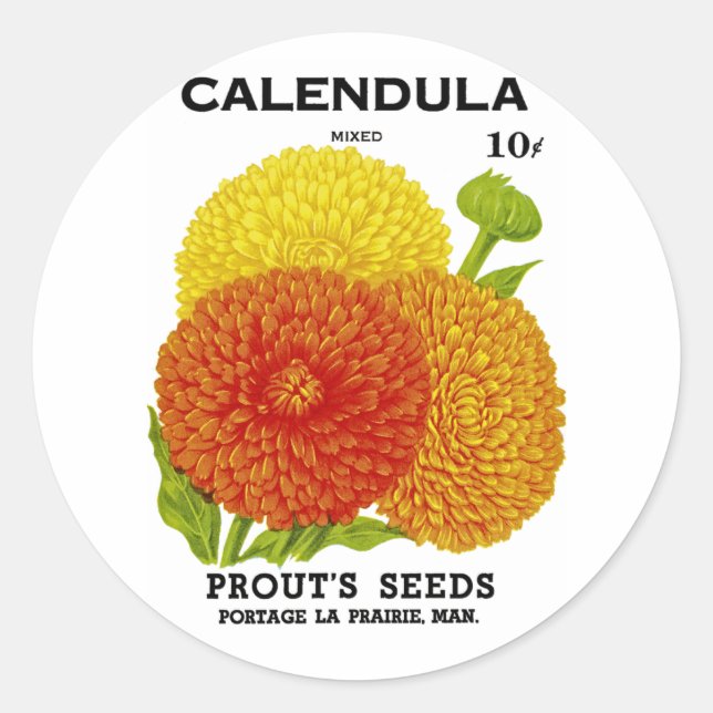 Calendula Vintage Seed Packet Classic Round Sticker (Front)
