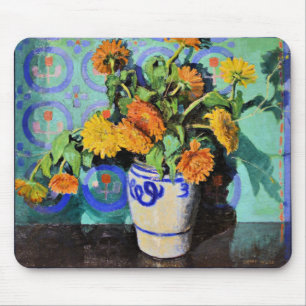 Calendulas, floral painting by Grant Wood Mouse Mat