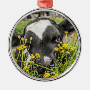 Calf Behind Flowers Metal Tree Decoration
