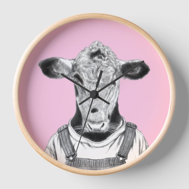 Calf in Dungaree (Ume) Clock (Front)