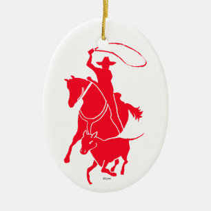 Calf Roper Red Ceramic Tree Decoration