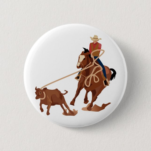 Calf Roping 6 Cm Round Badge (Front)