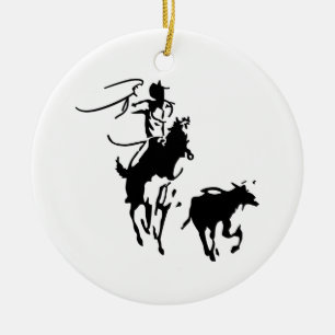 Calf Roping Ceramic Tree Decoration