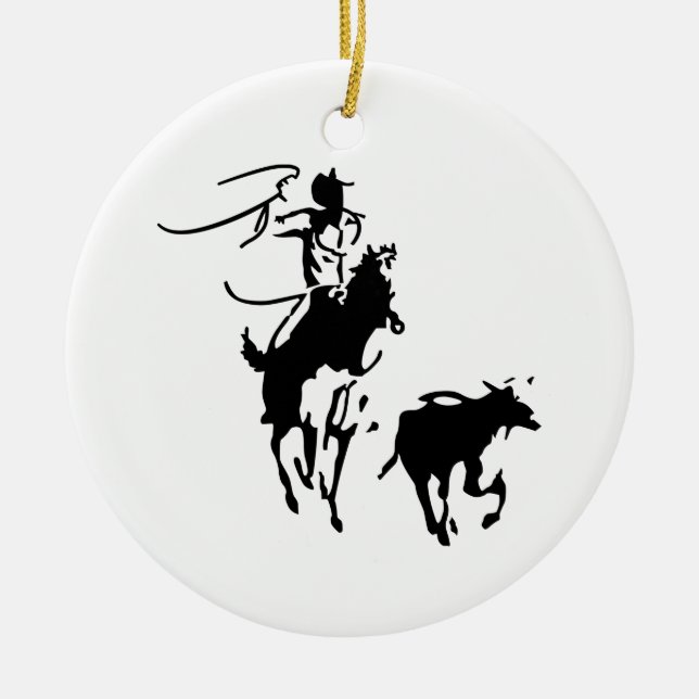 Calf Roping Ceramic Tree Decoration (Front)