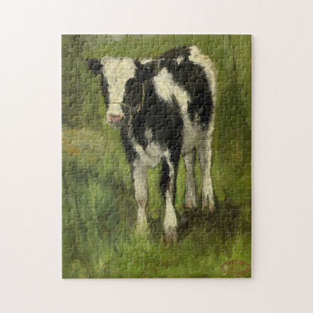 Calf, Spotted Black and White | Geo Poggenbeek Jigsaw Puzzle (Vertical)