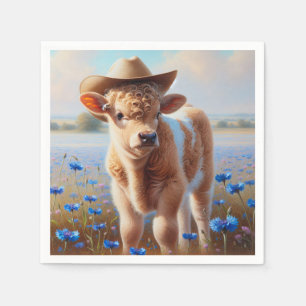 Calf With Cowboy Hat In Pasture Napkin